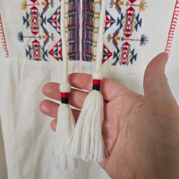 Faherty Tula Blouse Women's S White Multi Embroidered Boho Western Cowgirl READ - Picture 3 of 10